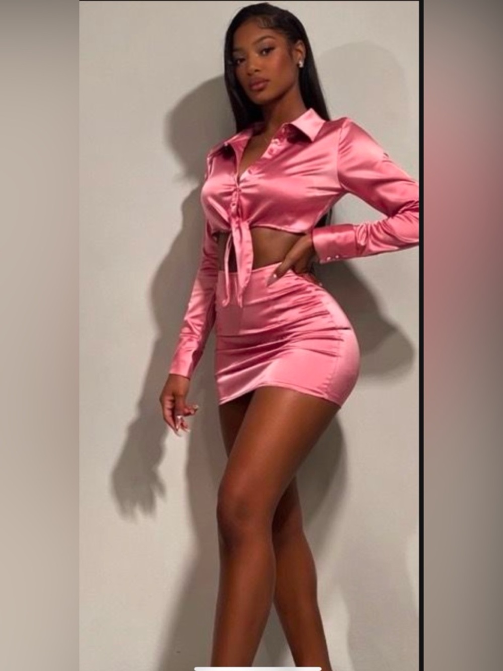 Fashion Nova Pink Silk Set Sz(L)